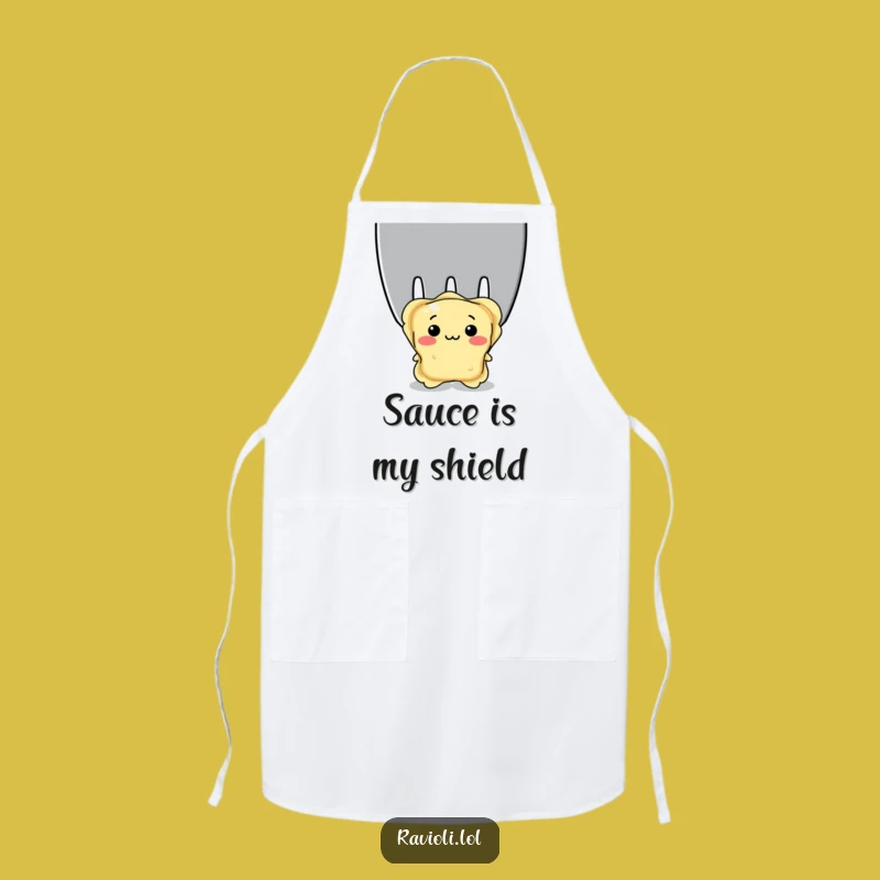 Funny Shy Ravioli Apron: Cute Italian Pasta Character Hiding, Practical Humorous Kitchenware