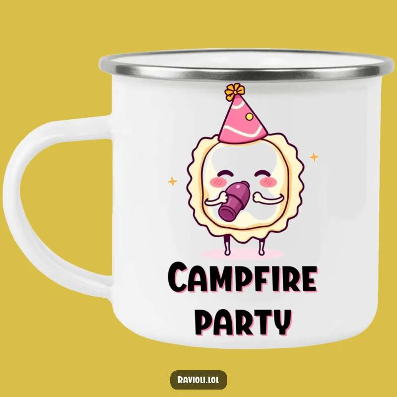Funny Party Ravioli Camping Mug: Durable Italian Pasta for Festive Adventures