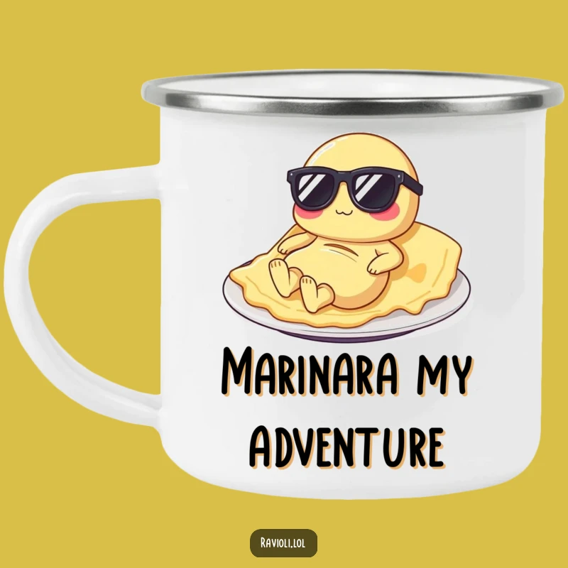 Funny Ravioli Campfire Mug: Outdoor Italian Food Character Adventure