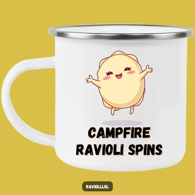 Funny Ravioli Cartwheel Camping Mug: Sip Your Pasta Joy Outdoors