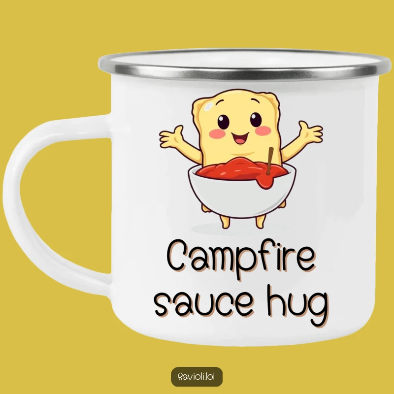 Funny Ravioli Marinara Hug Camp Mug - Outdoor Italian Sauce Gift