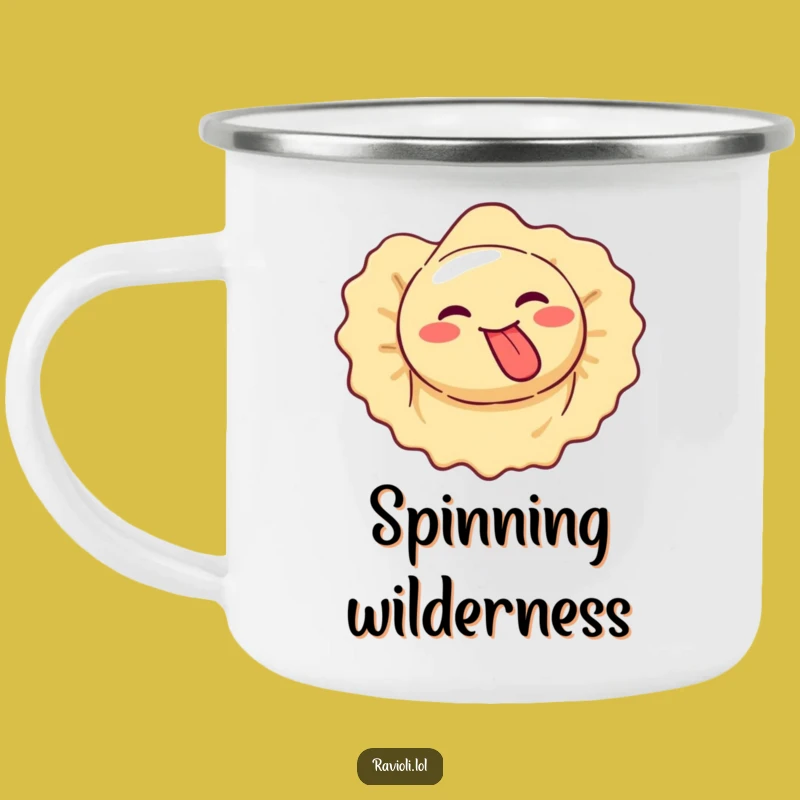Funny Ravioli Spinning Silly Face Camping Mug - Goofy Adventure Sip