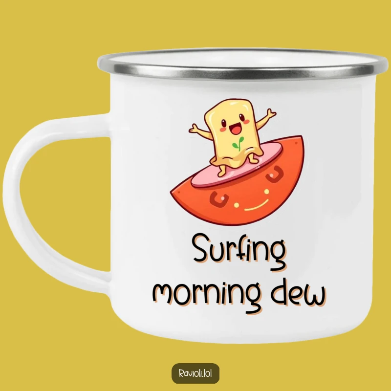 Funny Ravioli Surf Camping Mug: Sip Your Coffee with Hilarious Beach Vibes