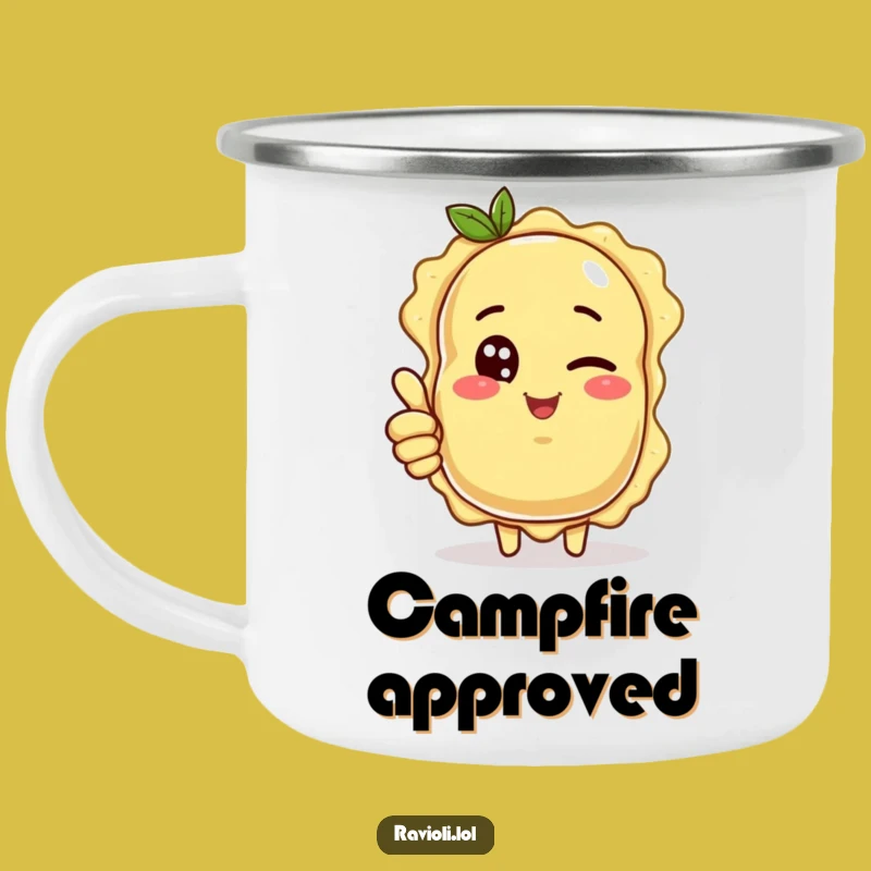 Funny Ravioli Wink Thumbs Up Camping Mug: Cheerful Outdoor Companion Gift