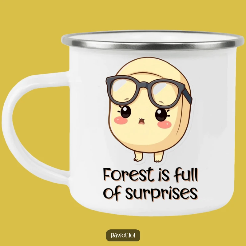 Funny Surprised Ravioli Camping Mug - Big Glasses Adventure!