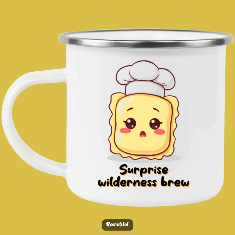 Funny Surprised Ravioli Camping Mug - Hilarious Outdoor Companion for Shocked Campers