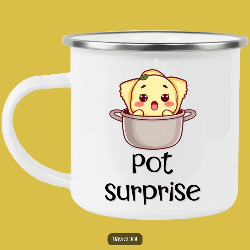 Funny Surprised Ravioli Pot Camping Mug - Outdoor Culinary Surprise