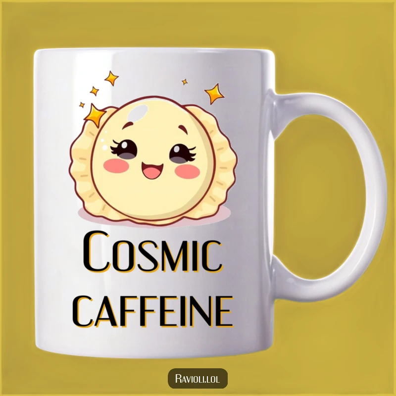 Funny Starry Eyed Ravioli Mug: Mesmerized Italian Food Character, Magical Humorous Gift