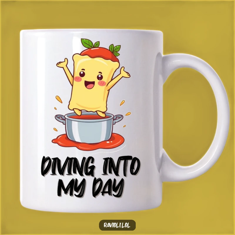 Funny Ravioli Sauce Leap Mug: Happy Noodle Dive, Perfect Gift for Pasta Lovers