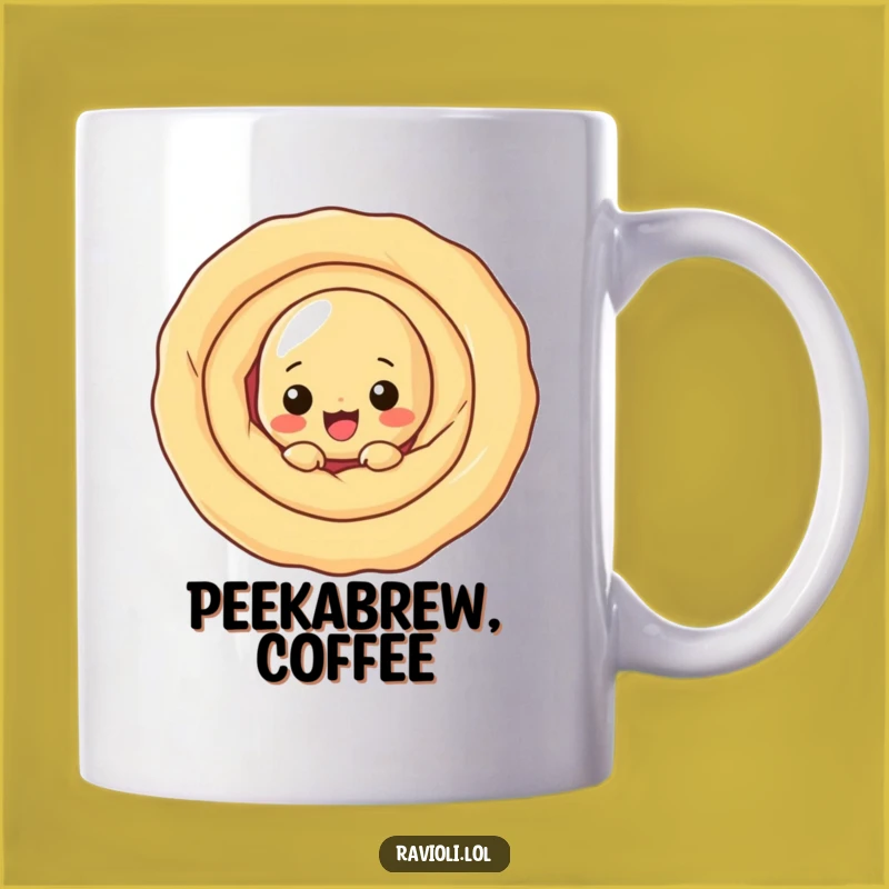 Funny Ravioli Peek-a-Boo Mug: Playful Cartoon Character Surprise Gift
