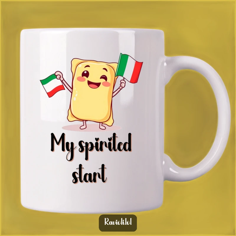 Funny Ravioli Italy Mug: Jubilant Pasta Pal Flag Character Gift