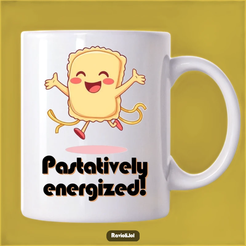Funny Ravioli Jump Mug: Joyful Pasta Pal Character Gift, Perfect Mug