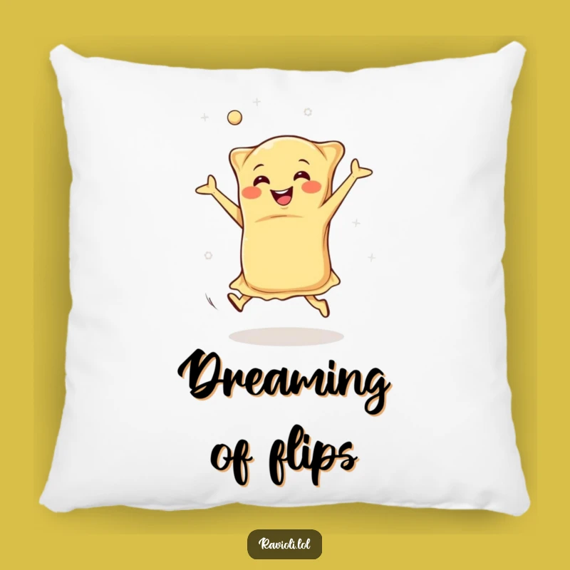 Funny Happy Ravioli Pillow: Soft Italian Pasta Cartwheeling, Comfy Humorous Decor