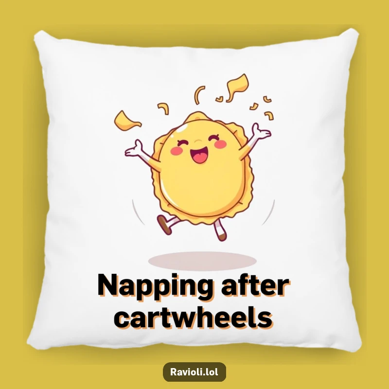 Funny Ravioli Cartwheel Pillow: Cozy Pasta Steam Cushion, Perfect Accent Gift