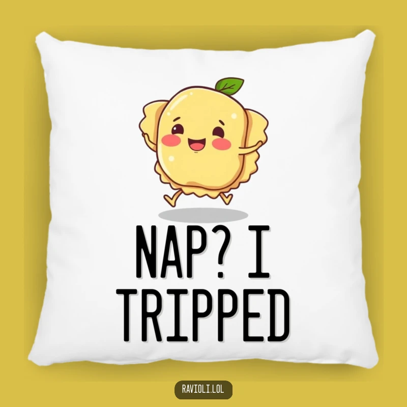 Cozy Funny Ravioli Pillow: Hilarious Tripping Pasta Character, Comforting Gift