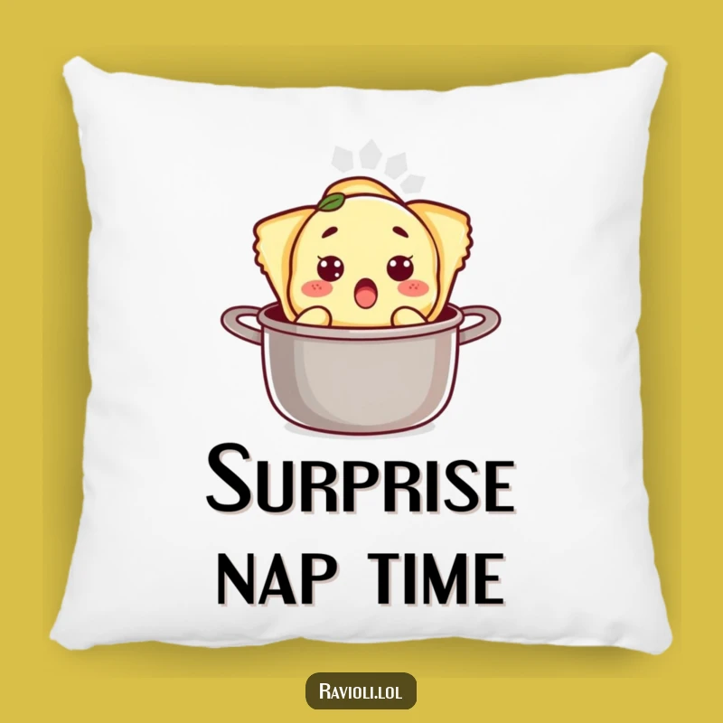 Funny Surprised Ravioli Pot Pillow - Cozy Culinary Humor Accent