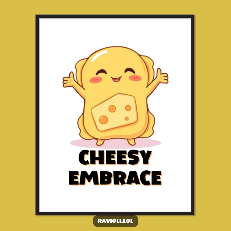 Funny Ravioli Hugging Cheese Digital Print: Instant Cartoon Art Gift