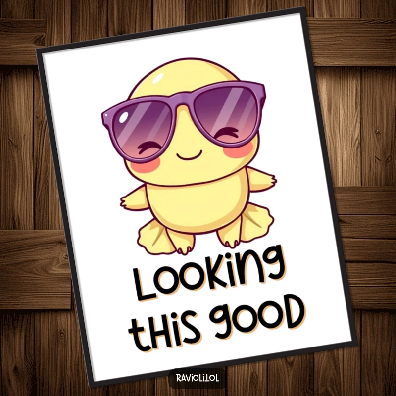 Funny ravioli character wearing oversized sunglasses and winking, available as downloadable digital art for instant cool vibes.
