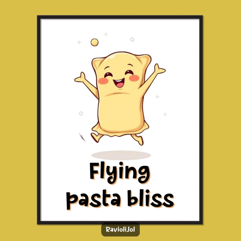 Funny Happy Ravioli Digital Art: Italian Pasta Cartwheeling, Instant Joyful Download