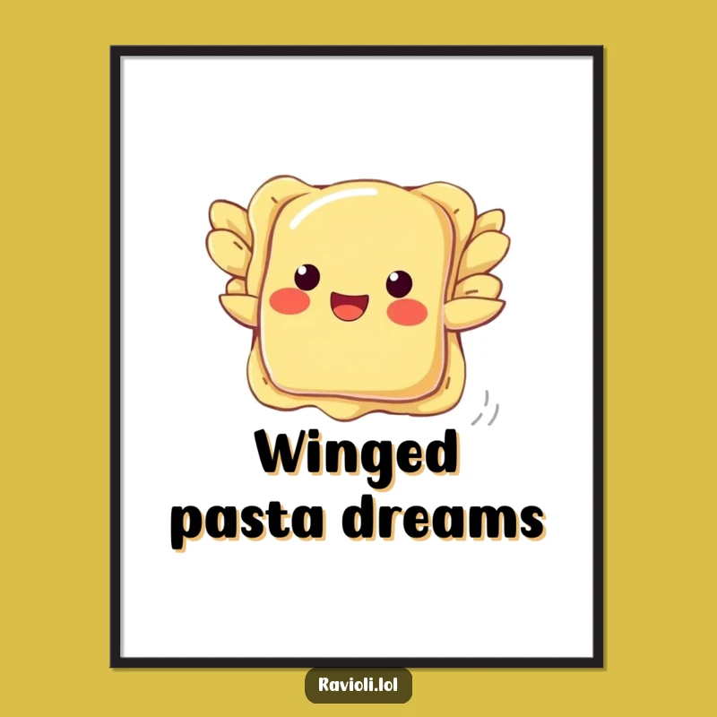 Funny Ravioli Flying Digital Art: Humorous Pasta Wings Print, Gift Idea