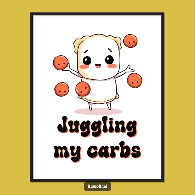 Funny Ravioli Juggling Digital Art: Hilarious Pasta Chef Print, Decor Gift