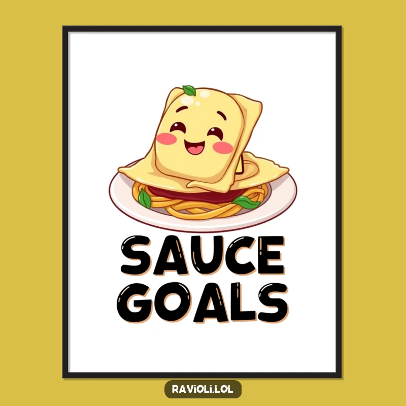 Funny Ravioli Plate Digital Art: Goofy Character Print for Foodies