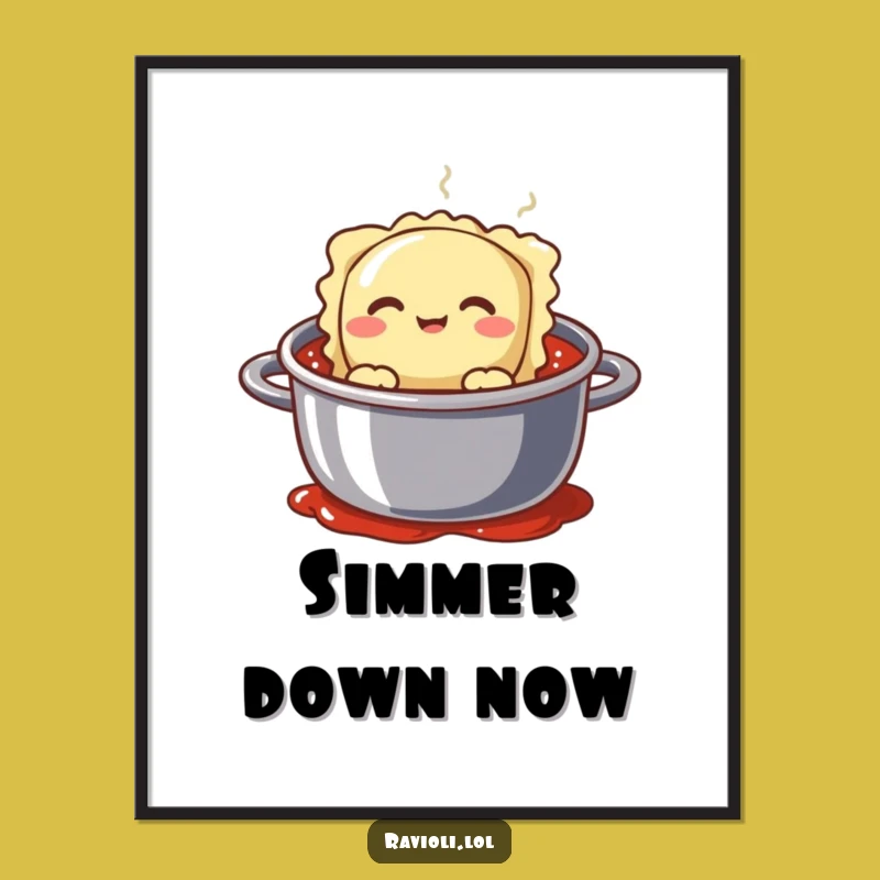 Funny Ravioli Sauce Peek Digital Print - Hilarious Silly Face Art