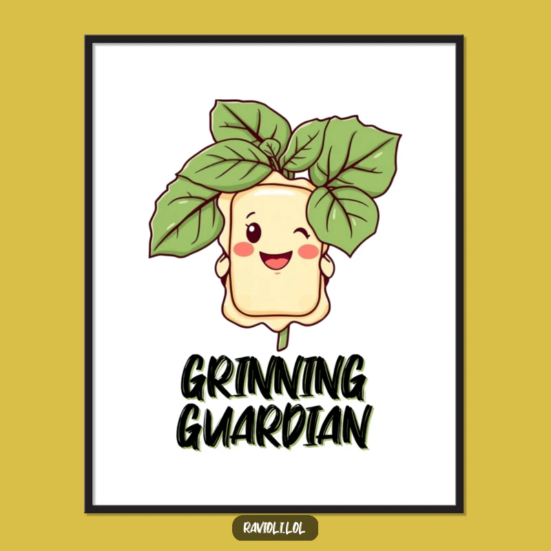 Funny Ravioli Basil Grin Digital Art - Printable Italian Food Decor