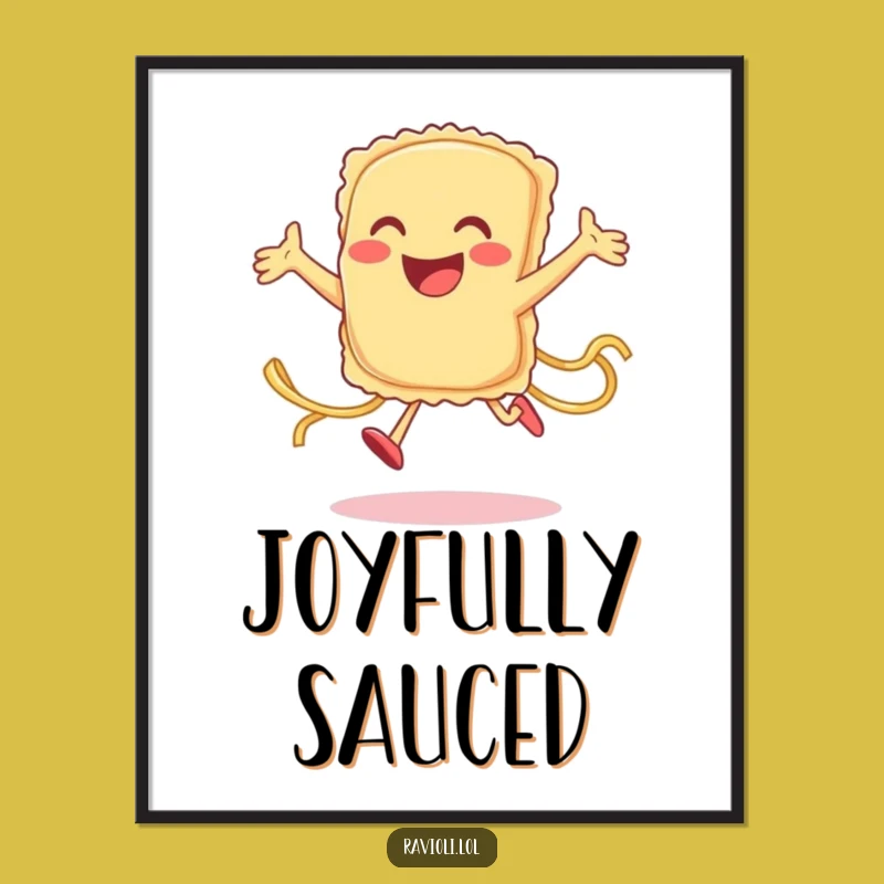 Funny Ravioli Jump Digital Art: Instant Download Pasta Pal Print, Gift