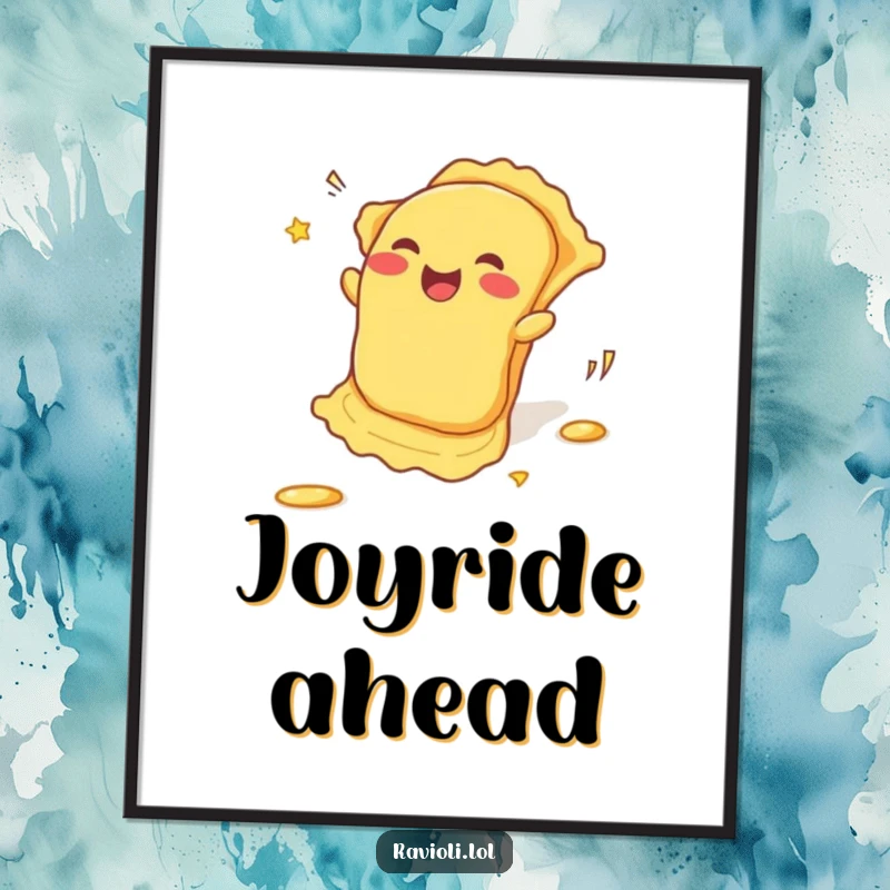 Funny Digital Art Print: A ravioli rolls downhill with glee, leaving a trail of giggles, capturing a moment of pure, infectious pasta fun.