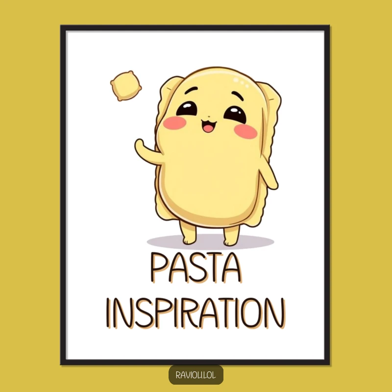 Funny Ravioli Digital Art: Winking Character Print for Foodies