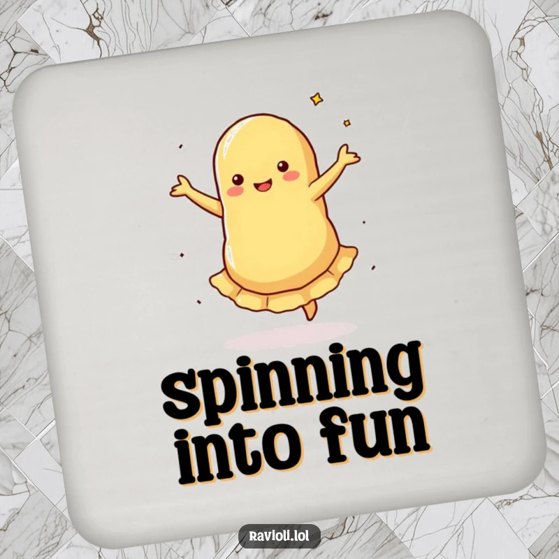 Funny Drink Coasters: A ravioli performs a silly pirouette with spinning filling, protecting your surfaces with a humorous and artistic design.