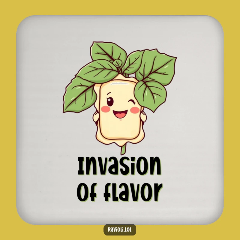 Funny Ravioli Basil Peek Coaster Set - Protect Surfaces with Italian Humor