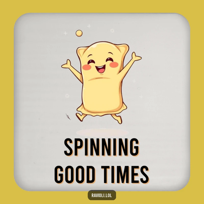 Funny Happy Ravioli Coaster: Protect Surfaces with Energetic Italian Pasta, Humorous Gift