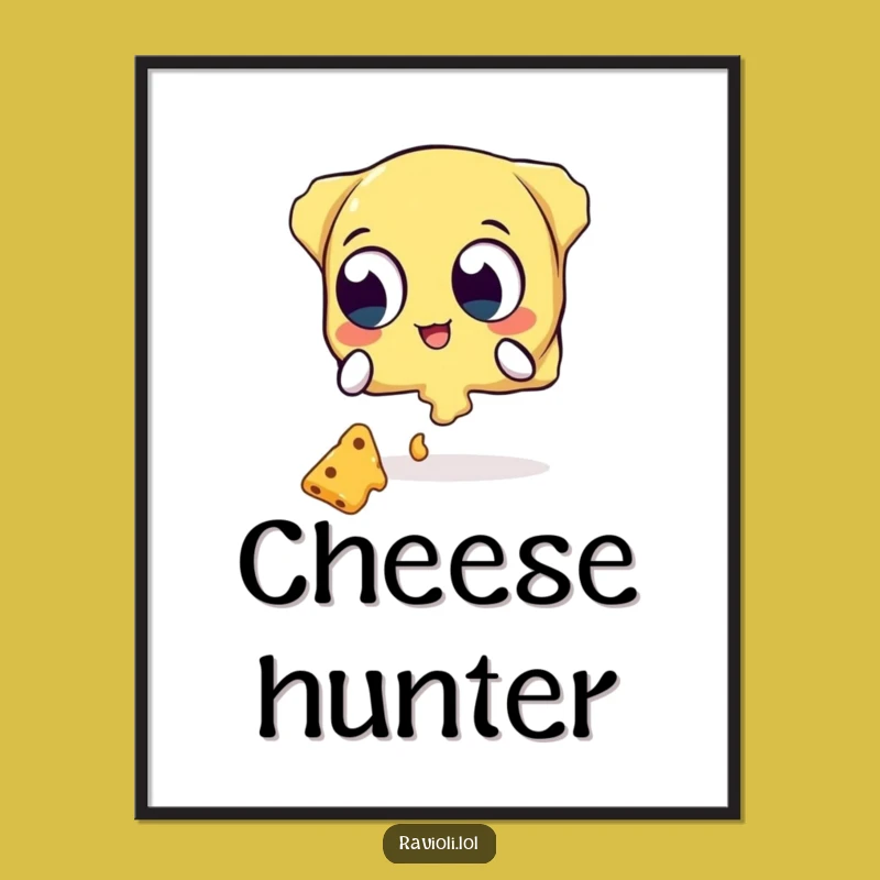 Funny Ravioli Cheese Catcher Poster - Wide-Eyed Pasta Art Print Gift