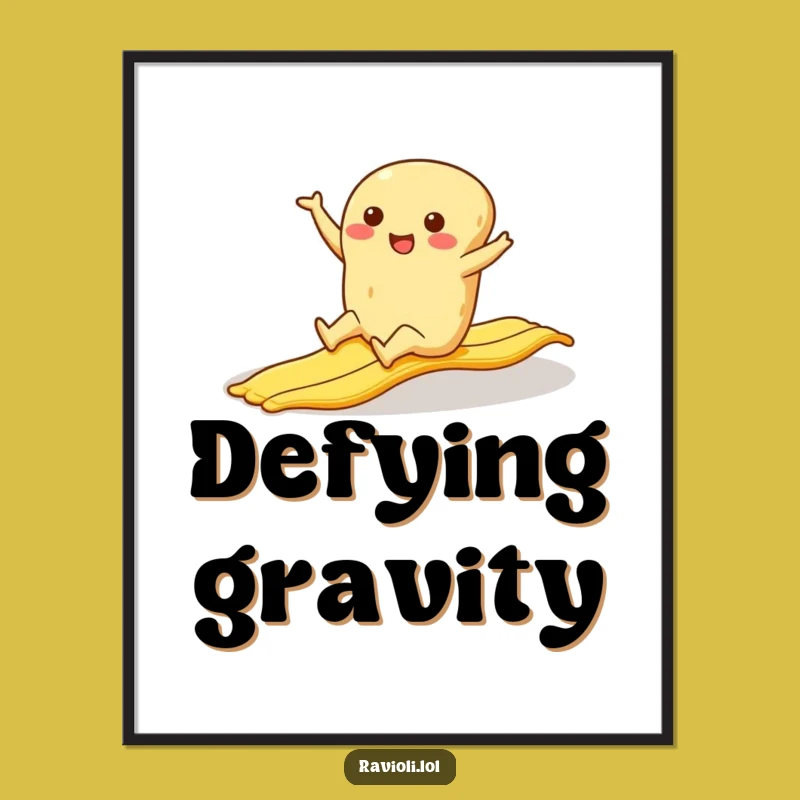 Funny Ravioli Banana Slip Poster: Hilarious Cartoon Wall Art Gift Idea