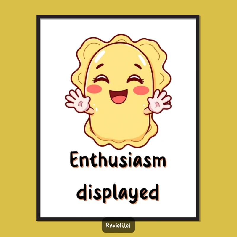 Funny Ravioli Waving Hand Poster: Cheerful Cartoon Wall Art Greeting Gift