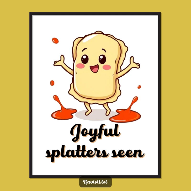 Funny Happy Ravioli Dance Poster - Whimsical Pasta Party Art