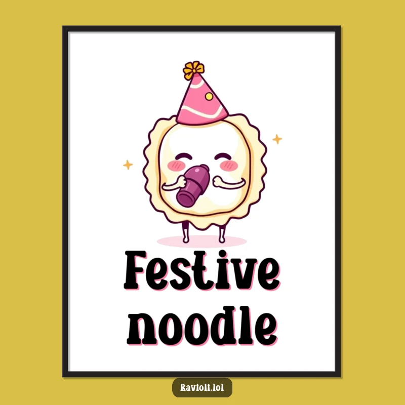 Funny Party Ravioli Poster: Cheerful Italian Food Art, Vibrant Humorous Decor