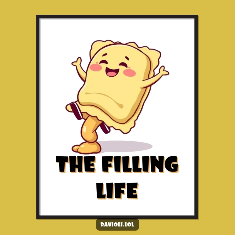 Funny Ravioli Cartwheel Poster: Giggling Pasta Art Print, Perfect Gift