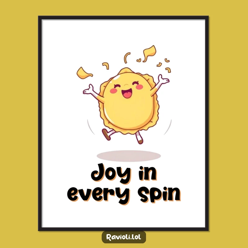 Funny Ravioli Cartwheel Poster: Vibrant Pasta Steam Art, Perfect Wall Decor Gift