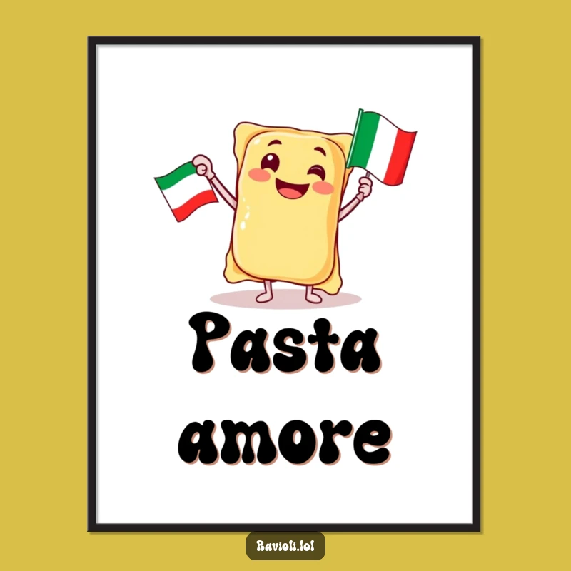 Funny Ravioli Italy Poster: Jubilant Pasta Art Print, Perfect Gift