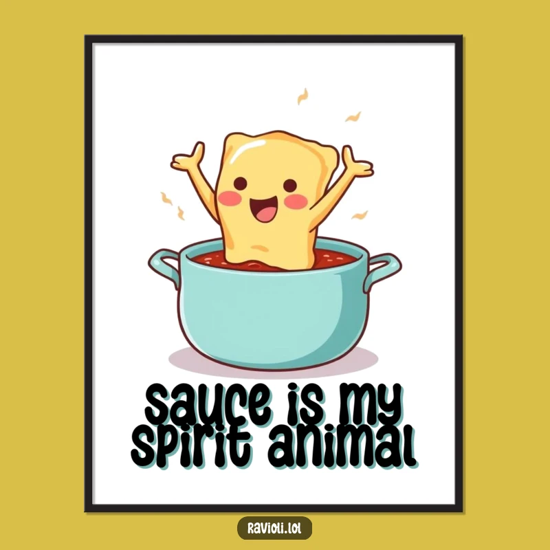 Funny Ravioli Sauce Dive Poster - Whimsical Italian Food Art for Walls