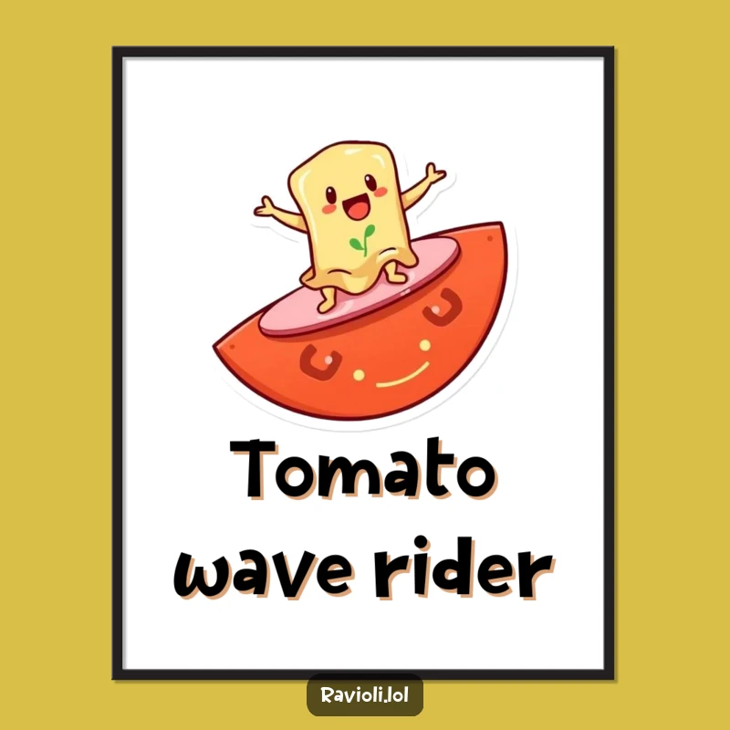 Funny Ravioli Surf Poster: Hilarious Wall Art for Foodies and Beach Lovers