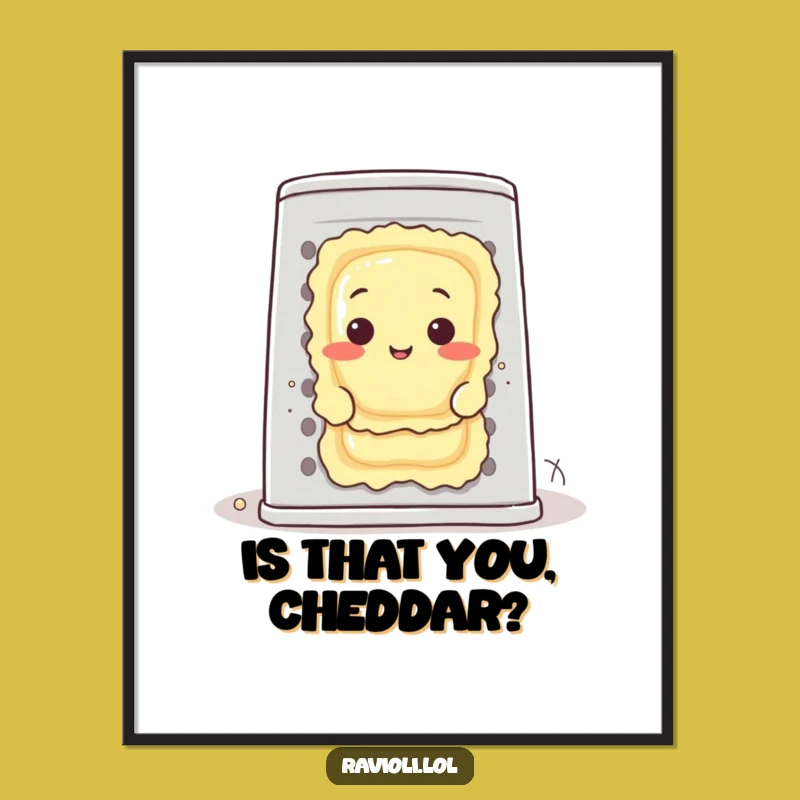 Funny Ravioli Peeking Grater Poster - Hilarious Italian Food Wall Art Gift