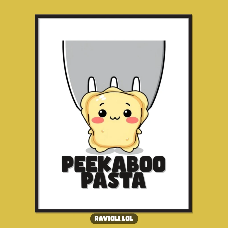 Funny Shy Ravioli Poster: Cute Italian Pasta Character Hiding, Charming Humorous Wall Art