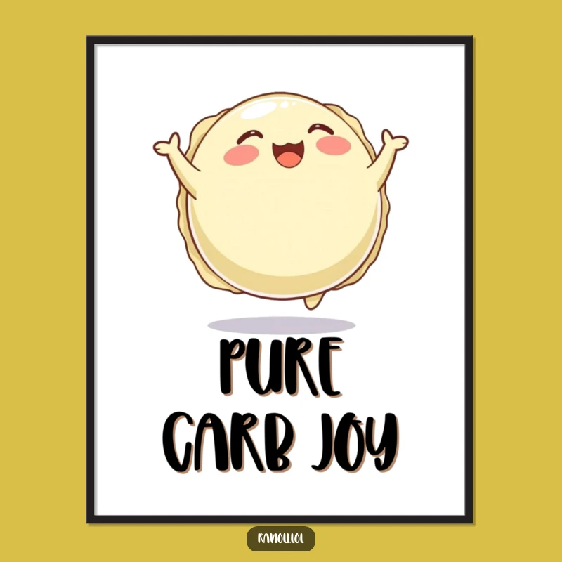 Funny Happy Ravioli Poster: Joyful Bouncing Pasta Art Print