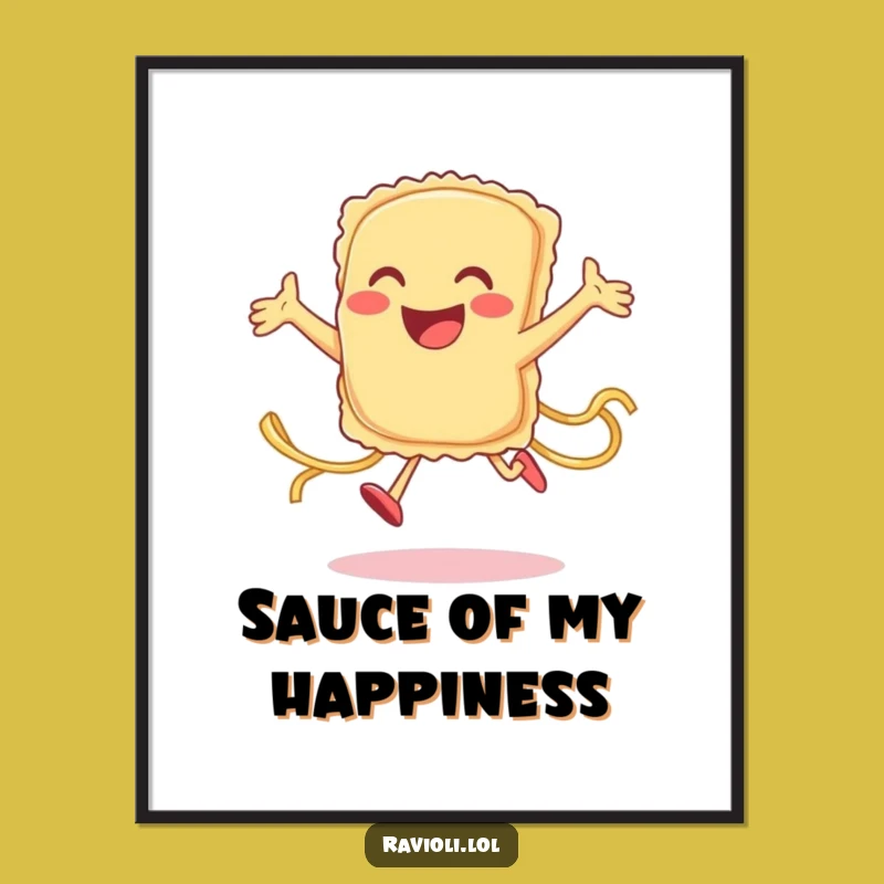 Funny Ravioli Jump Poster: Joyful Pasta Art Print, Perfect Gift