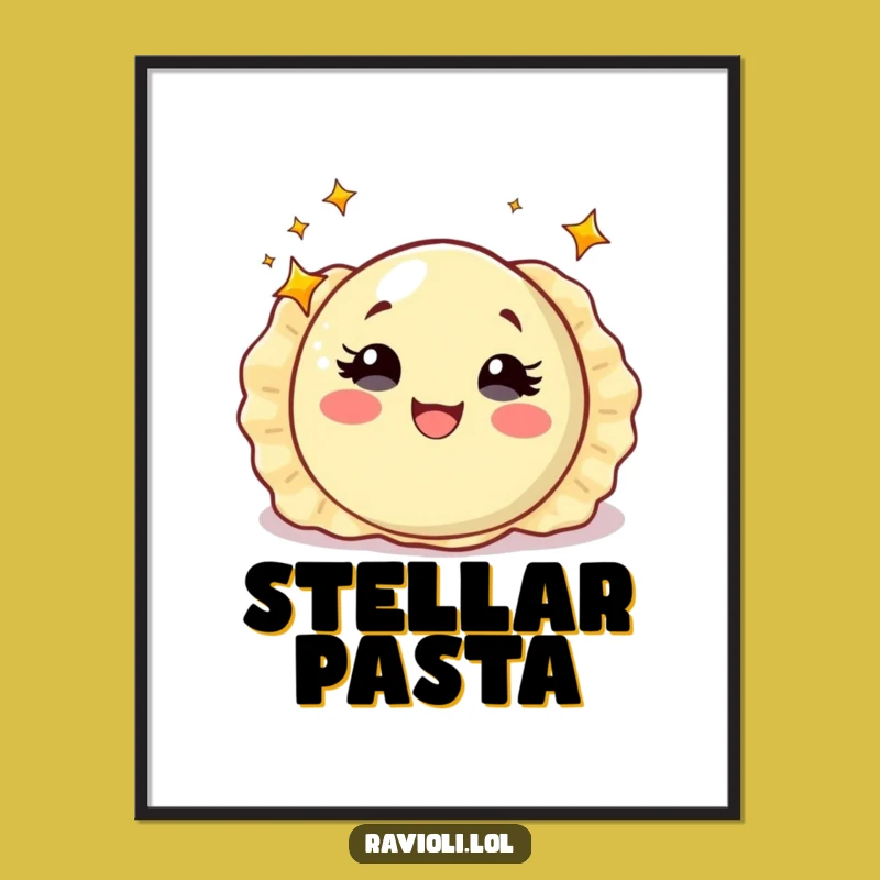 Funny Starry Eyed Ravioli Poster: Mesmerized Italian Food Art, Whimsical Humorous Decor