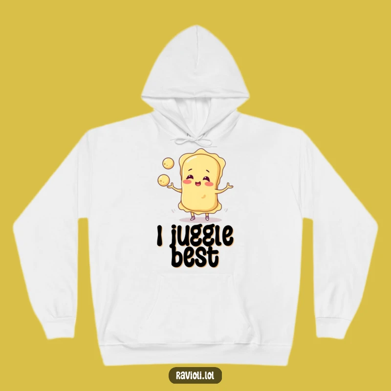 Cozy Funny Ravioli Juggling Cheese Balls Hoodie - Warm & Hilarious Gift!